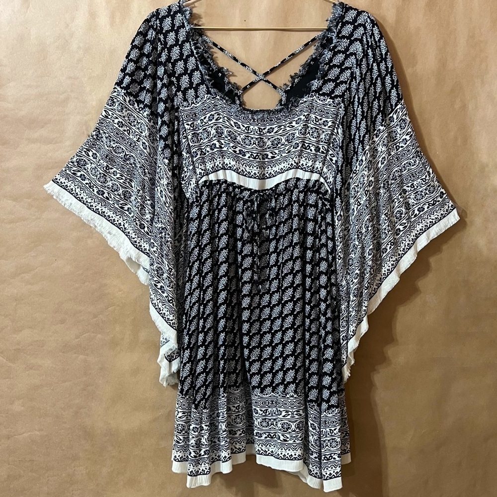 Free People | Heart of Gold Mini Dress Kimono Flutter Sleeve Boho Print Size XS